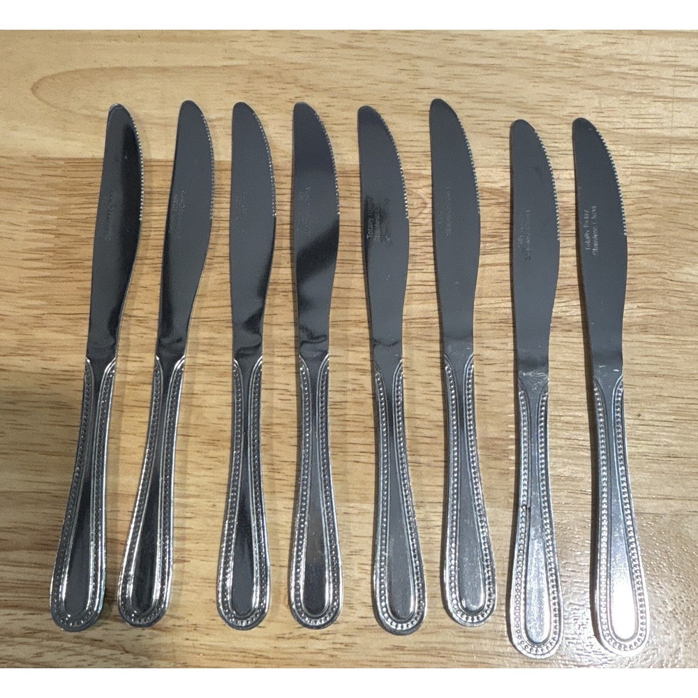 Totally Today Beaded Stainless Steel Dinner Knives Silver Glossy Lot of 8